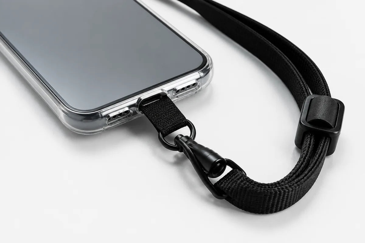 Close-up of SafeGrip tether tab and clasp hardware